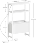 Narrow Side Table with Charging Station Slim End Table Sofa with Magazine Rack - Image 3
