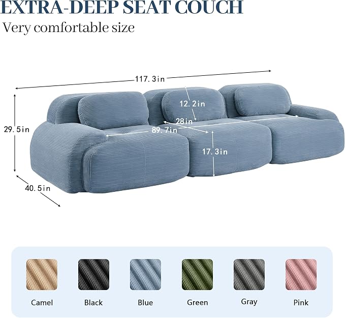 Boneless Sectional Couch, No Assembly Required, 117.3” Modular Cloud Sofa - Image 3