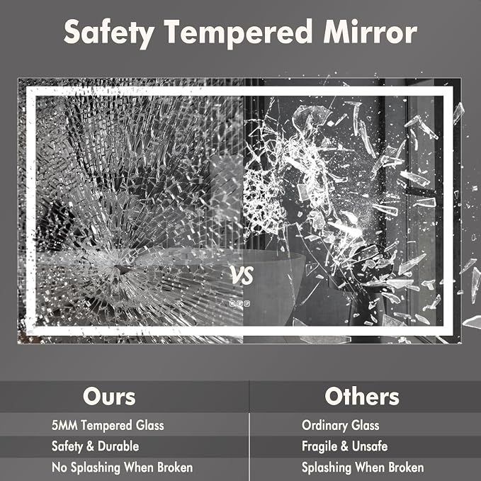 60 x 36 Inch Smart LED Bathroom Mirror，Dimmable Front + Backlit Illumination - Image 9