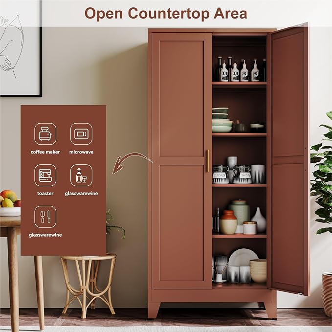 YAUWOH 71''Metal Cabinet with 4 Adjustable Shelves, 5-Tier Pantry Storage - Image 5