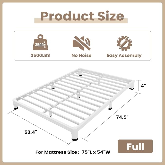 ROIL 4 Inch White Full Bed Frame - Image 2