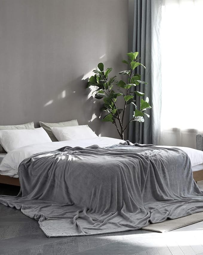 Fleece Blanket King Size Grey Lightweight Super Soft Cozy Luxury Bed Blanket - Image 2