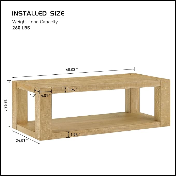 Modern 48 Inch Rectangular Coffee Table, 2-Tier Wood Veneer Living Room Center - Image 2