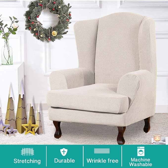 Turquoize Wingback Chair Covers 2 Piece Wing Chair Slipcover Stretch Slipcovers - Image 2