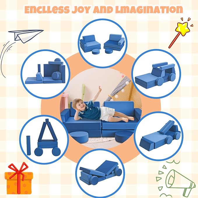 12 Pcs Modular Kids Play Sofa Convertible Foam Floor Mat and Play Fortress - Image 6