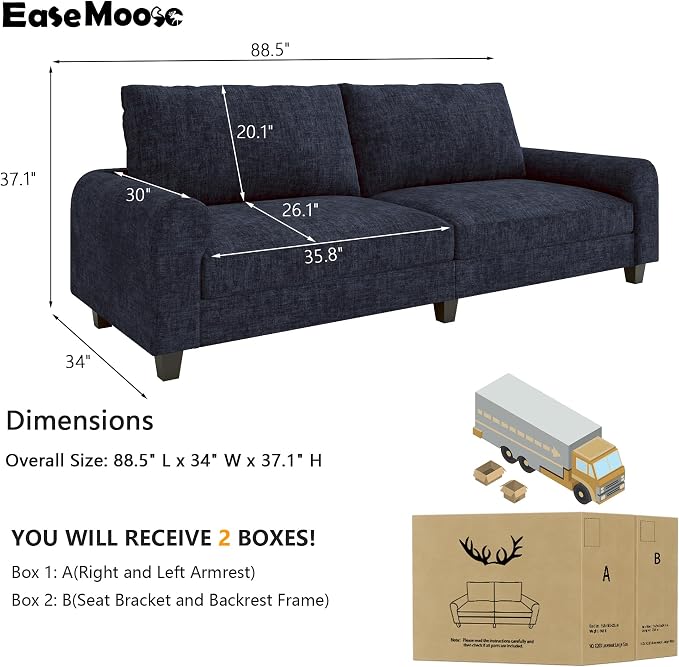 EASE MOOSE 88.5" Chenille Loveseat Couches - Image 2