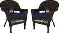 Jeco Wicker Chair with Blue Cushion by Jeco