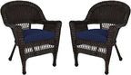 Jeco Wicker Chair with Blue Cushion by Jeco