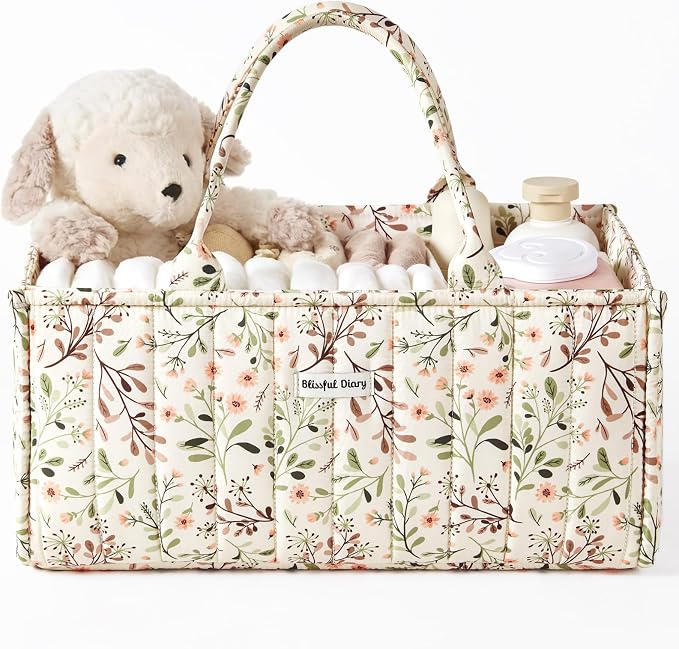 Blissful Diary Floral Diaper Caddy Organizer, Stylish Nursery Storage Basket by BlissfulDiary