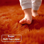 Amdrebio Burnt Orange Fall Round Shag Area Rug 4Ft - Image 4