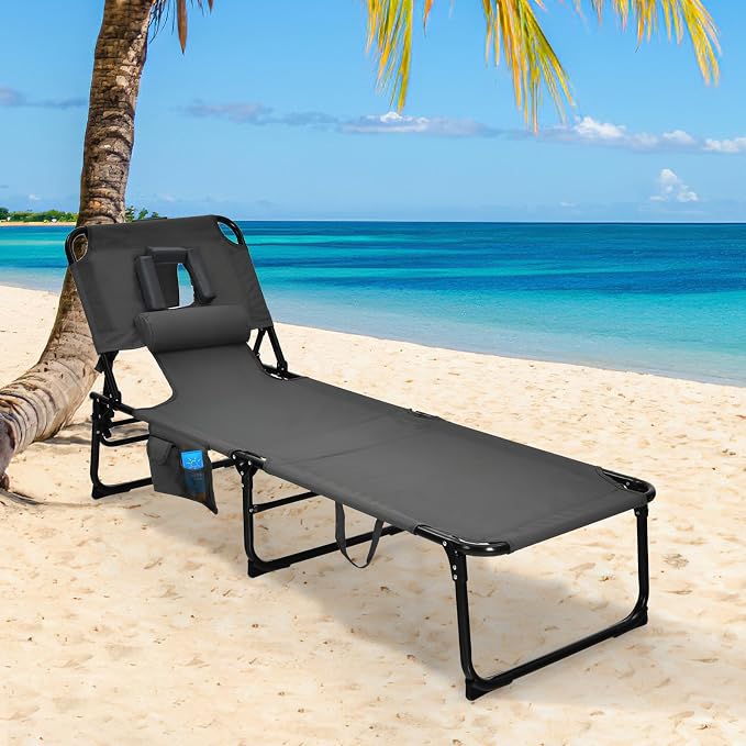 Goplus Tanning Chair, Folding Adjustable Patio Lounge Chair - Image 2