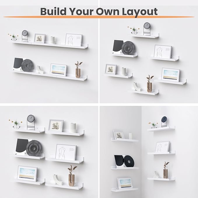 upsimples Floating Shelves for Wall, Wall Shelves for Decor Storage Set of 6 - Image 8