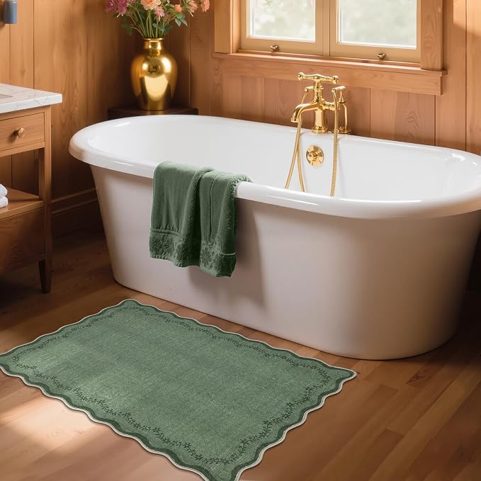 GarveeHome Scalloped Entryway Rug 2x3 Green Washable Front Door Entry Rug | - Image 7