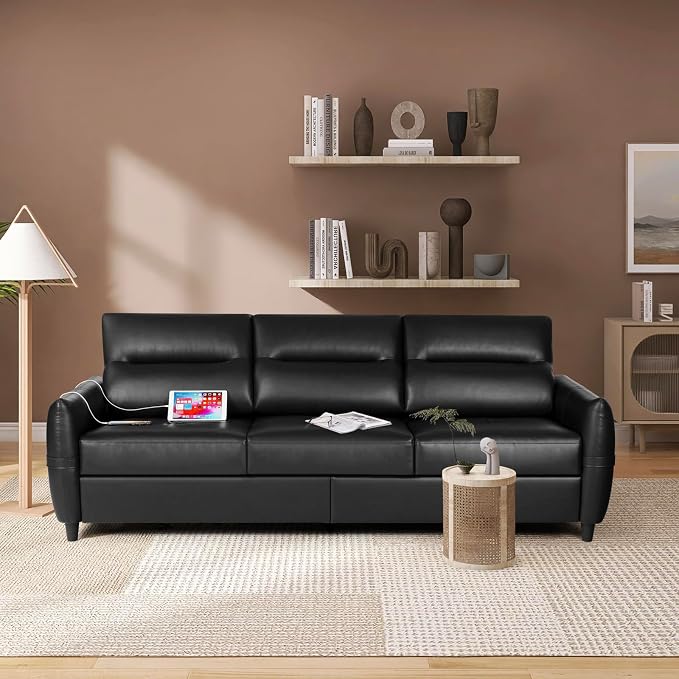 STHOUYN 85” Black Faux Leather Couch - Image 8
