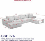 132" Modular Sectional Sleeper Sofa Couch, Modern Cloud Chenille Sectional Couch - Image 2