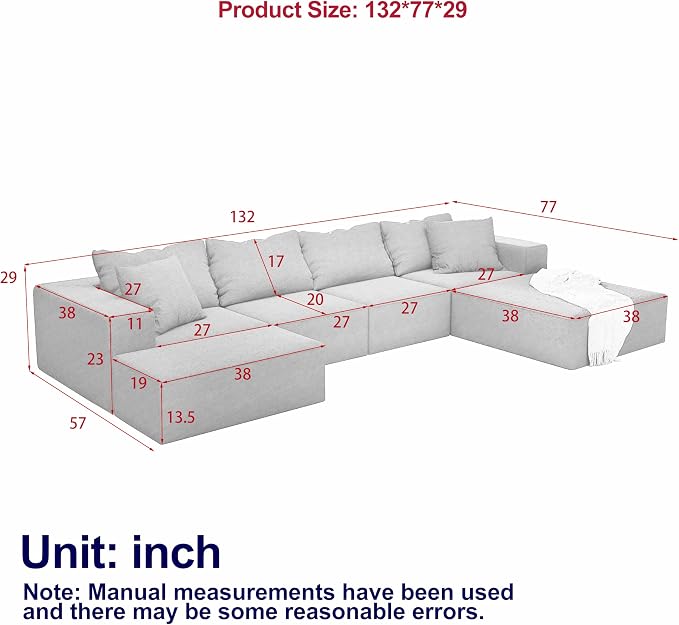 132" Modular Sectional Sleeper Sofa Couch, Modern Cloud Chenille Sectional Couch - Image 2