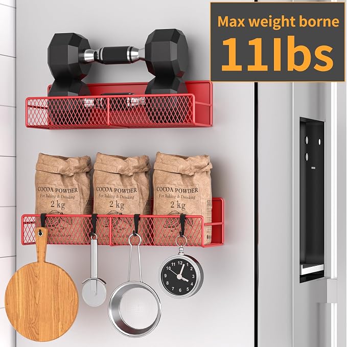 Magnetic Spice Rack for Refrigerator, 2 Pack 100% Metal Strong Magnet Shelf - Image 4