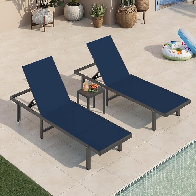 Lounge Chair Outdoor with Wheels, Aluminum Patio Chaise Lounge Chair with 5 - Image 2