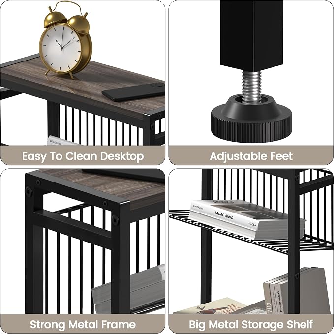 Side Table for Small Space, 3-Tier Narrow End Tablewith Magazine Holder - Image 9