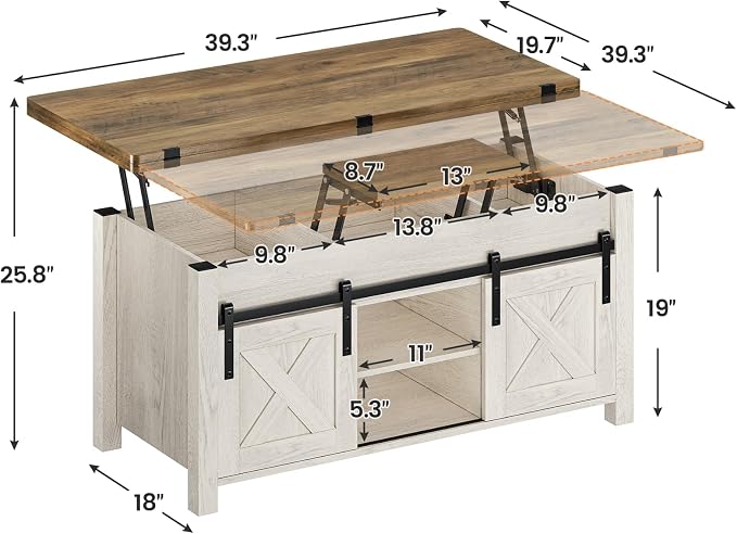 SEDETA Lift Top Coffee Table, 4 in 1 Multi-Function Convertible Coffee Tables - Image 3