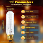 T10 Tubular Light Bulbs 60 Watt Incandescent Light Bulb, T10 Bulb, 120V 60W - Image 3