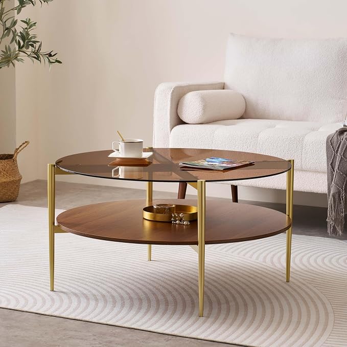 LumFurn Extra Large Round Coffee Table, Mid-Century Modern Design, D34 x H17 in - Image 3