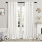 Ivory Linen Curtains 84 Inch Length 2 Panels Set by Nanspring