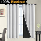 Yakamok Greyish White 100% Blackout Curtains 63 Inches Long, 2 Thick Layers | - Image 2