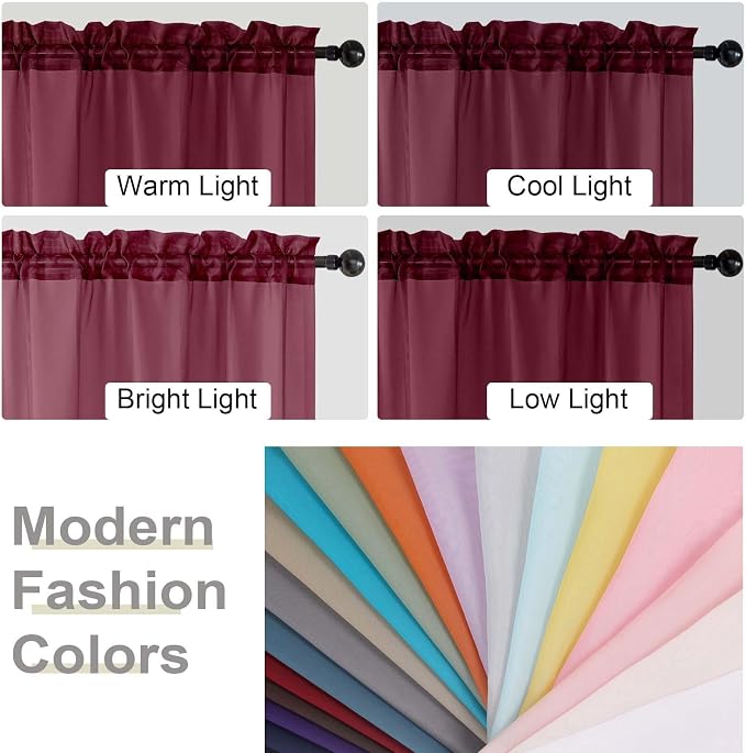 Burgundy Sheer Curtains for Bedroom Living Room 54 Inch Length 2 Panels Set - Image 7