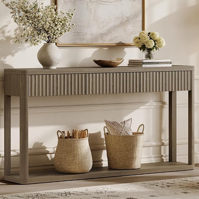 SICOTAS Entryway Table with Storage, 60.74" W Console Table with 3 Fluted by SICOTAS