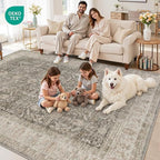 10x14 Area Rugs Living Room: Bedroom Washable Carpet Warm Taupe | Vintage Boho - Image 7