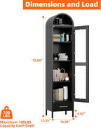 METAN Metal Arched Storage Display Cabinet, 1 Glass Door and Bottom 1 Drawer - Image 3