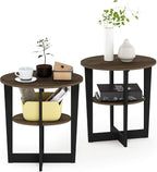 Furinno JAYA Side Table Set of 2, 2-Tier Round Modern End Table - Image 5