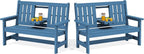 SERWALL Outdoor Bench with Cup Holder, Oversized 58" HDPE Porch Bench Suitable by SERWALL