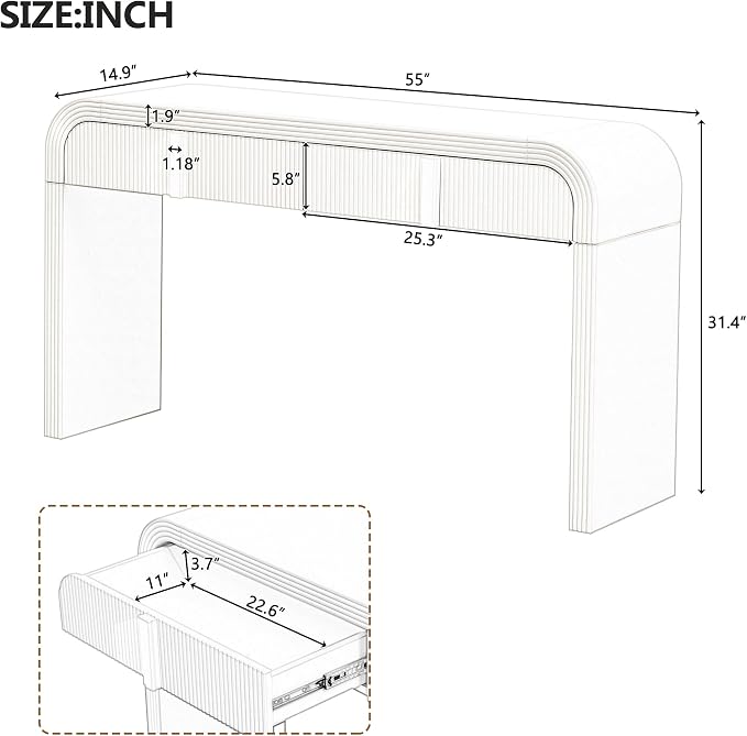 55'' Wood Console Table Sofa Table Entryway Table, Unique Modern Rounded - Image 2