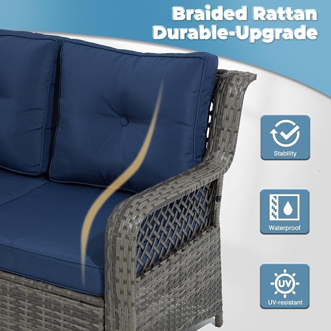6 Pieces Wicker Patio Furniture Set Conversations Sets, 2 Outdoor 360° Swivel - Image 3