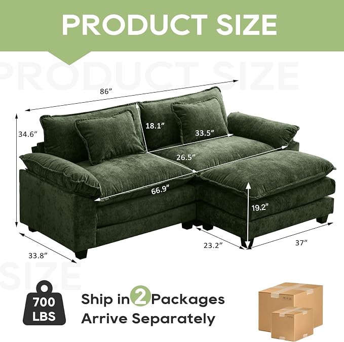 Oprisen 86" Modular Sectional Sofa, Comfy Cloud Couch Sectional Sofa - Image 2