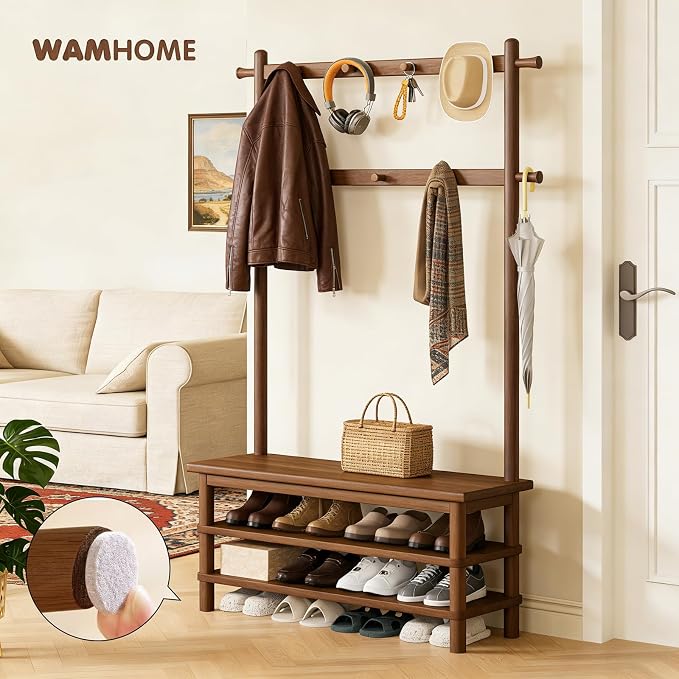 Hall Tree with Shoe Storage Bench, 3-in-1 Entryway Coat Rack with Bench - Image 6