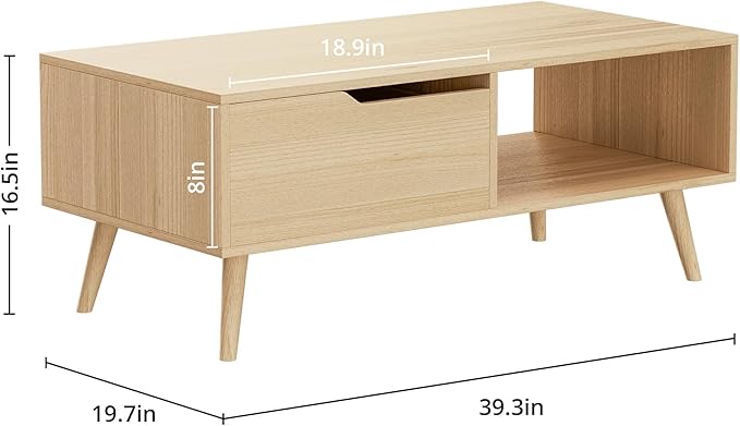 DIYART Oak Coffee Table, Mid Century Modern Coffee Table - Image 2