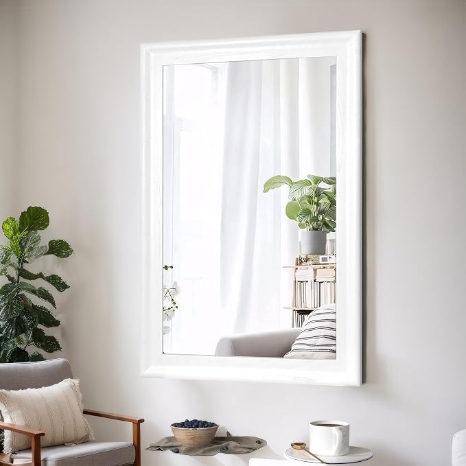 White Wood Mirror for Bathroom, Rectangle Rustic 30 x 40 inch Vanity Mirror for - Image 2