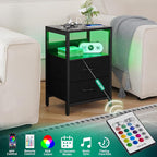 Yoobure Nightstand with Charging Station, LED Night Stand with Fabric Drawers - Image 5