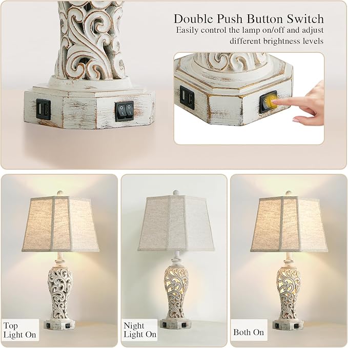 25'' Farmhouse Table Lamp for Living Room Bedroom, 2 USB Ports Vintage Rustic - Image 4