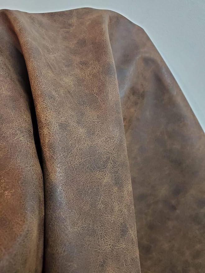 NAT Leathers™ | Brown Distressed 2 Tone Oily Faux Vegan Leather Sheet | 5 Yard - Image 4