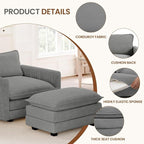ROWHY Single Armchair with Ottoman, Modern Corduroy Cloud Couch with - Image 3