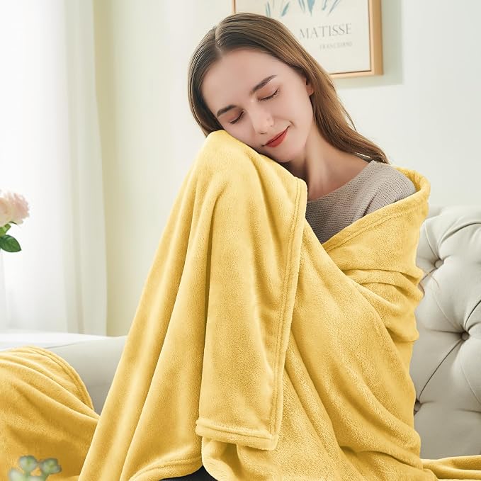 BEDELITE Fleece Blanket Soft Plush Twin Size Blanket Cream Yellow 60"x80" | - Image 3