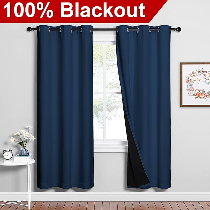 NICETOWN Moroccan Blue Full Shade Curtain Panels, Pair of Energy Smart & Noise - Image 2