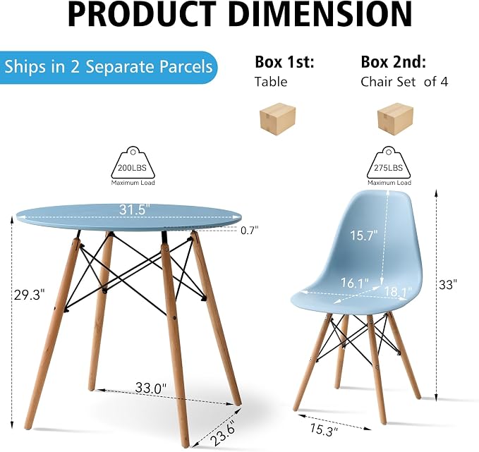 5-Piece Round Dining Table Set, Small 31.5" Kitchen Table Chairs Set of 4 Space - Image 2