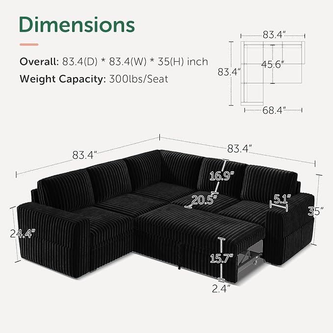 HONBAY Modular Sectional Sleeper Sofa - Image 2