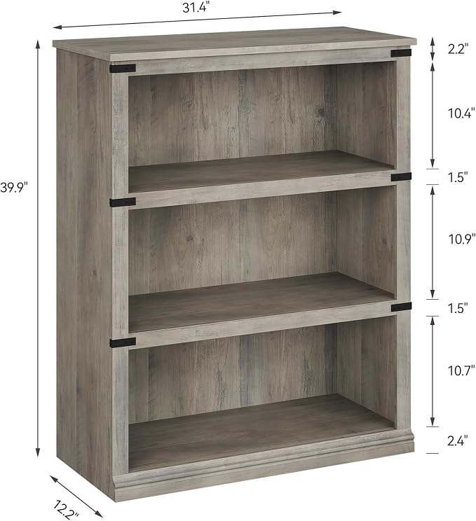 GarveeHome 3 Tier Farmhouse Bookcase, 39.9 in Tall Book Shelf - Image 2