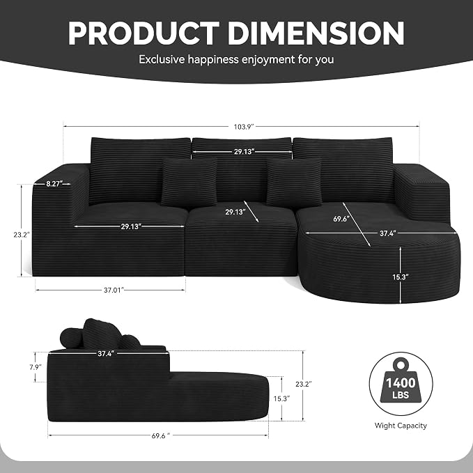 Boneless Couches for Living Room, Cloud Sectional Couch - Image 2